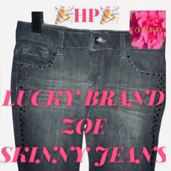 🍭 LUCKY BRAND Y2K Zoe Skinny Jeans Gray Distressed Beaded GIRL’S 10 EUC 🎉HP🎉 - Picture 5 of 16